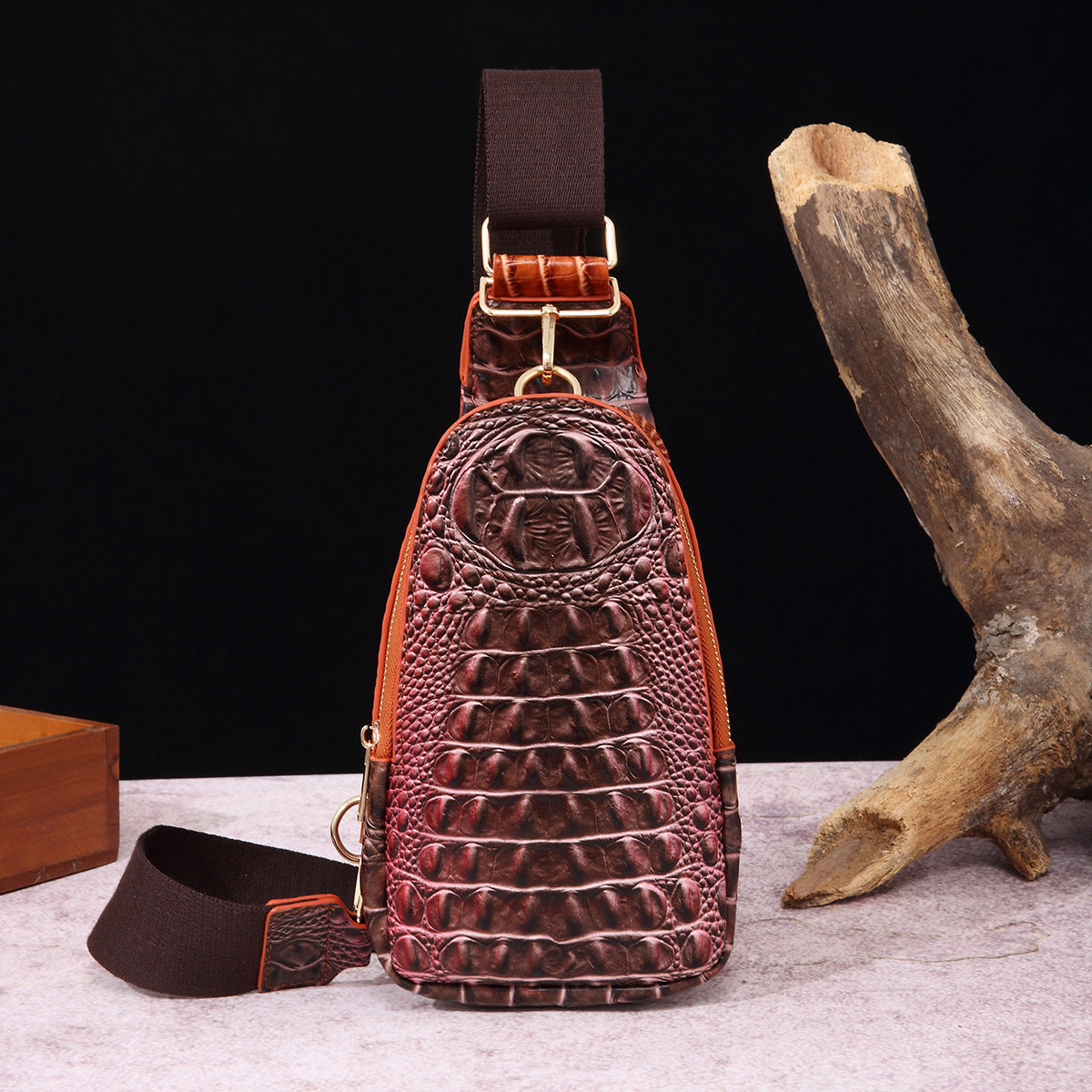 Wholesale PU Wide Shoulder Strap Women's Crocodile Pattern Chest Bag Waist Bag Crossbody Bag